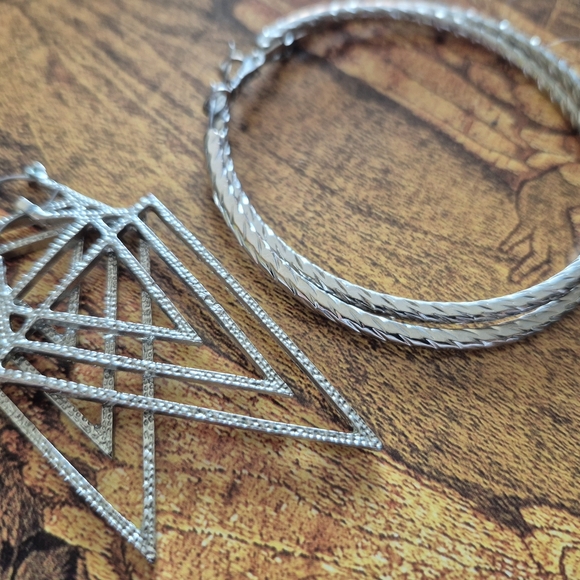 Silver Geometric Earrings - Picture 2 of 7